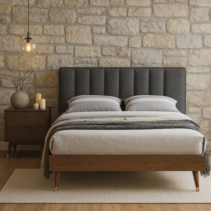 Vance Grey Linen Fabric Queen Bed (3 Boxes)