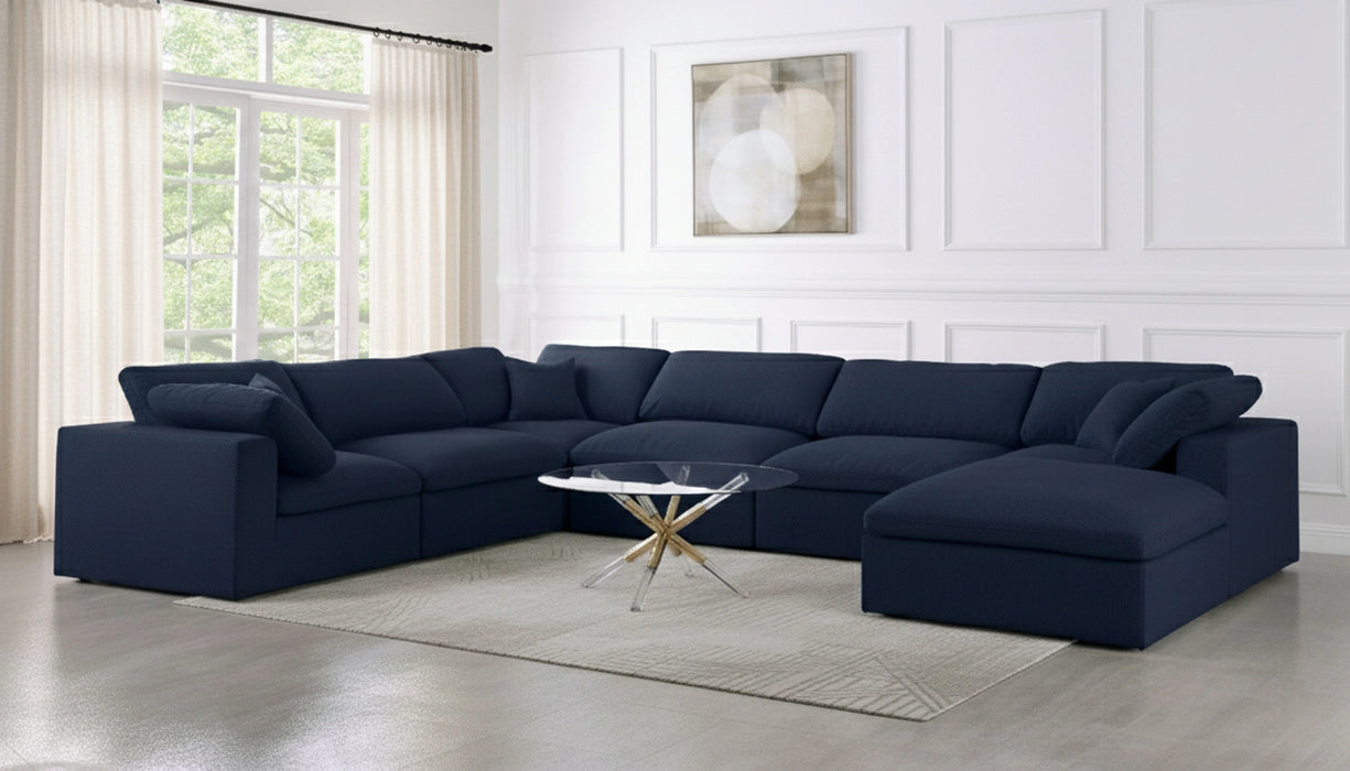 Serene Navy Linen Fabric Deluxe Cloud Modular Sectional