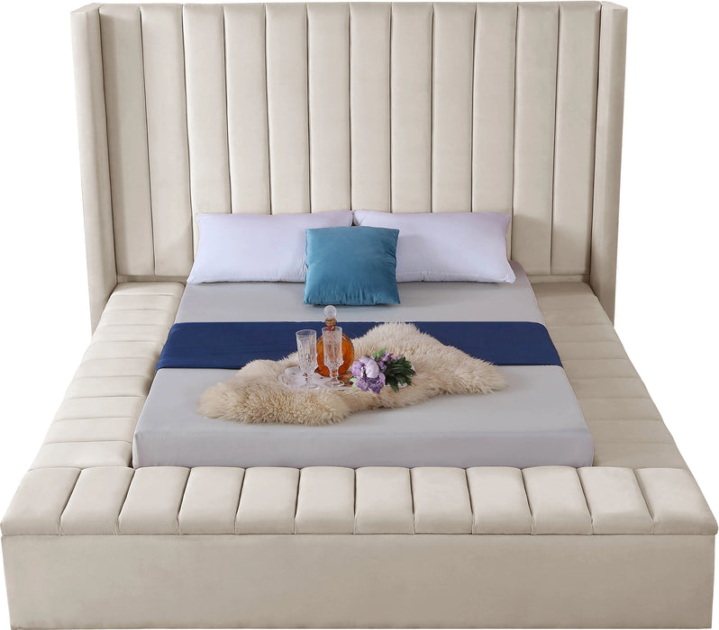 Kiki Cream Velvet Queen Bed (3 Boxes)