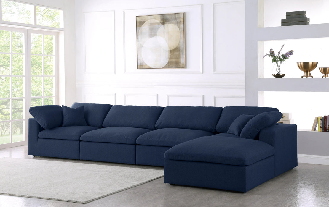 Serene Navy Linen Fabric Deluxe Cloud Modular Sectional