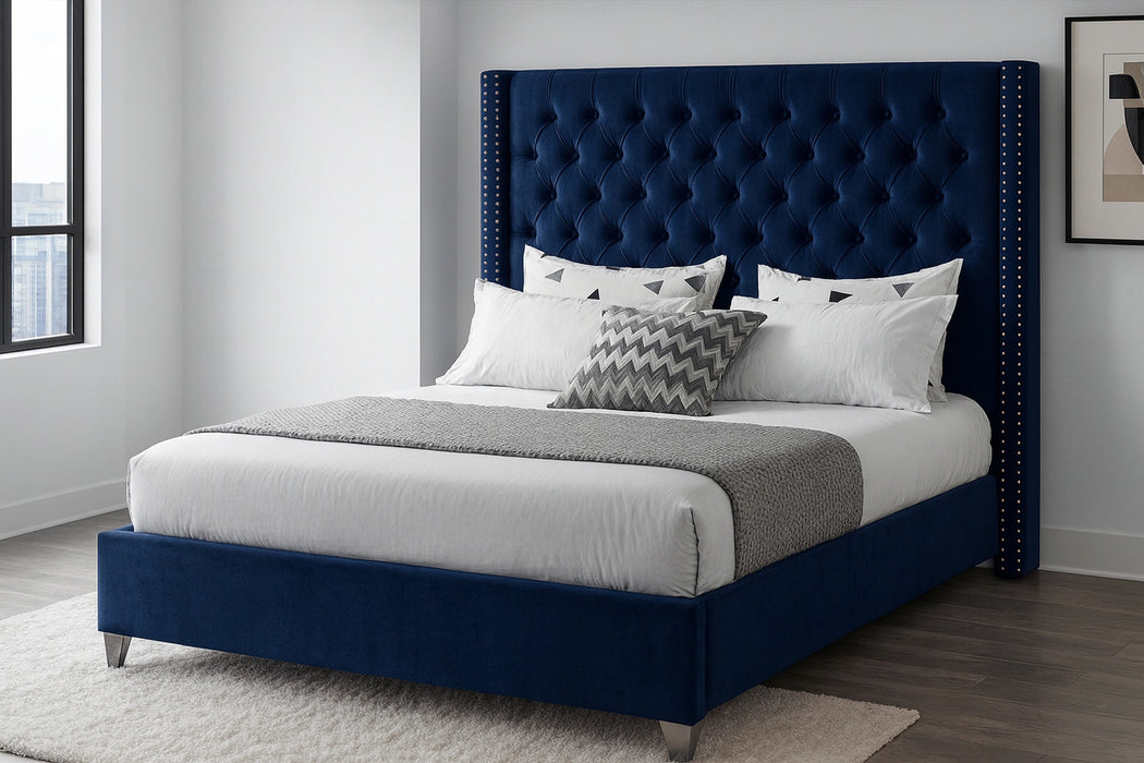 Aiden Navy Velvet King Bed