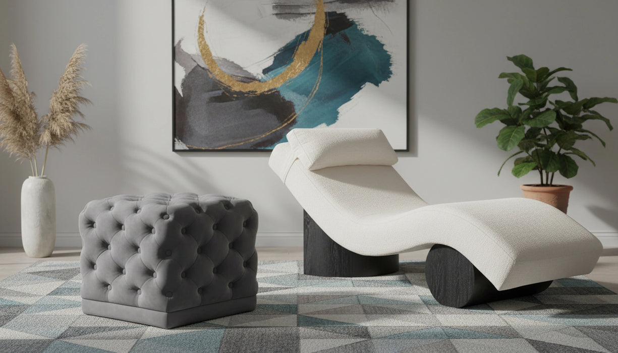 Stella Grey Velvet Ottoman/Stool