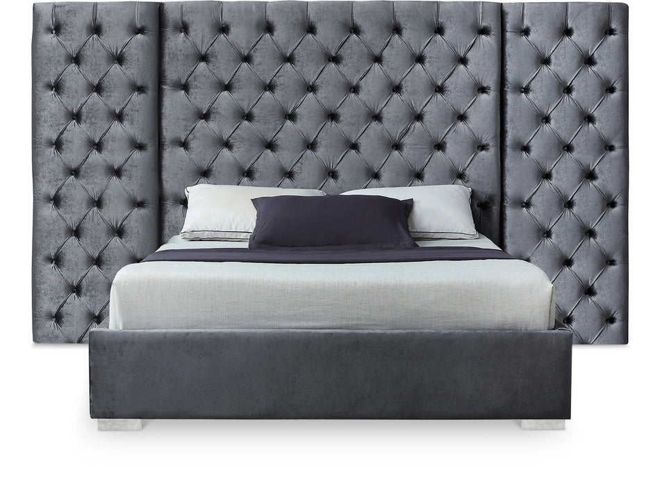 Grande Grey Velvet King Bed (3 Boxes)