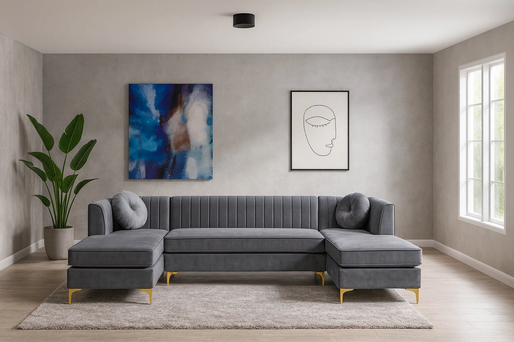 Graham Grey Velvet 3pc. Sectional