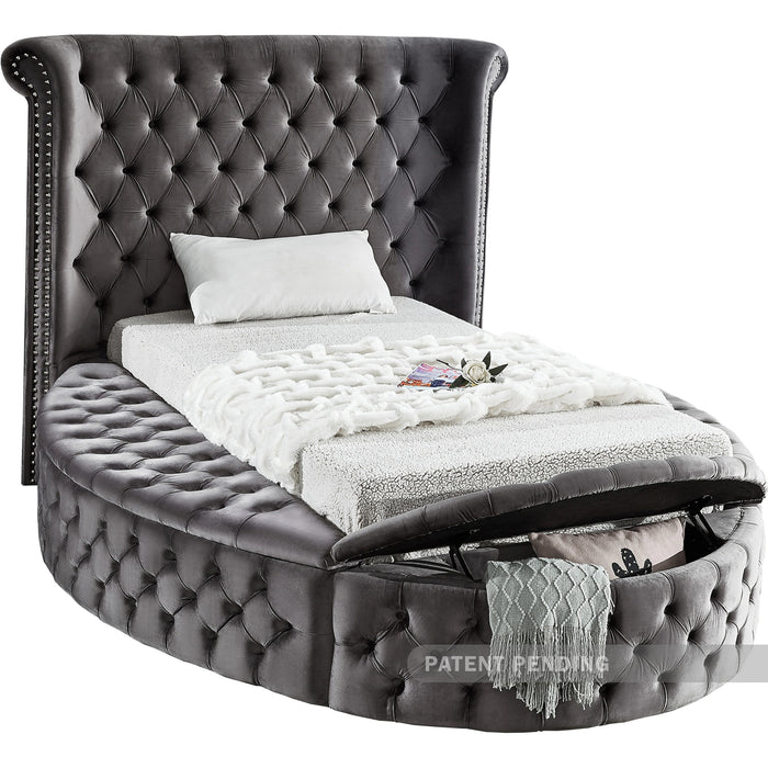 Luxus Grey Velvet Twin Bed (3 Boxes)