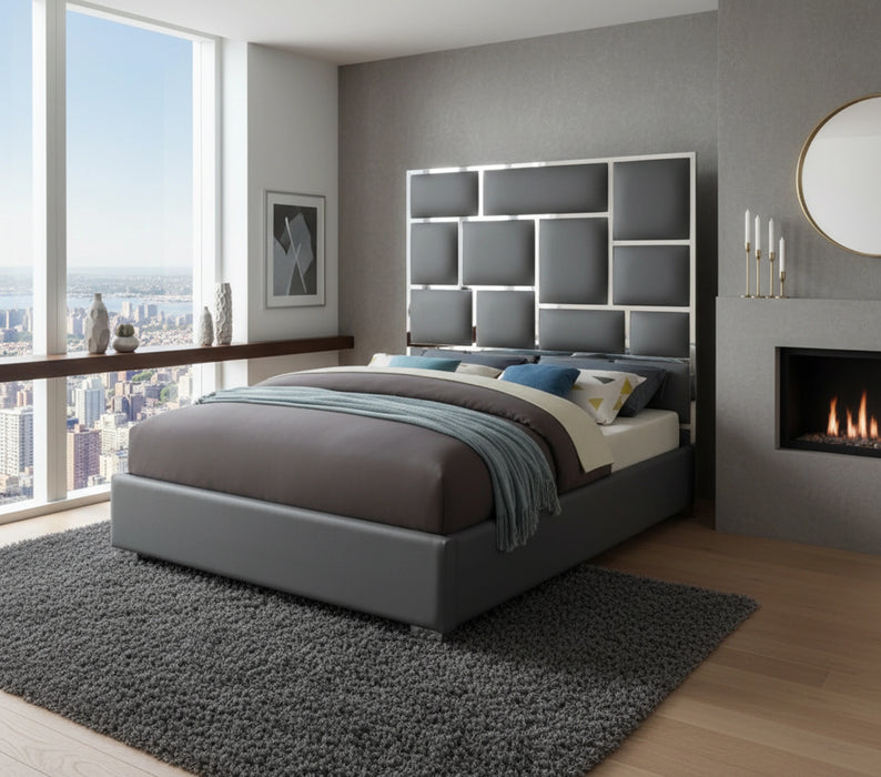 Milan Grey Faux Leather King Bed