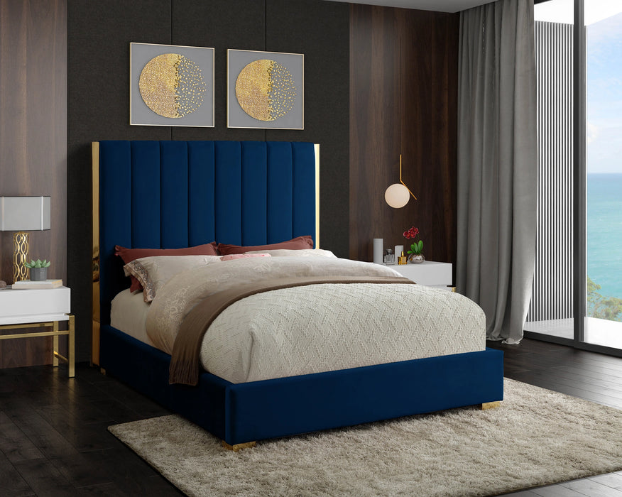 Becca Navy Velvet King Bed