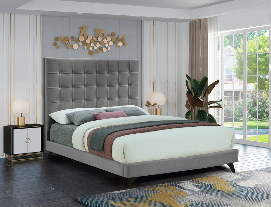 Elly Grey Velvet Queen Bed