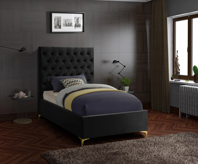 Cruz Black Velvet Twin Bed
