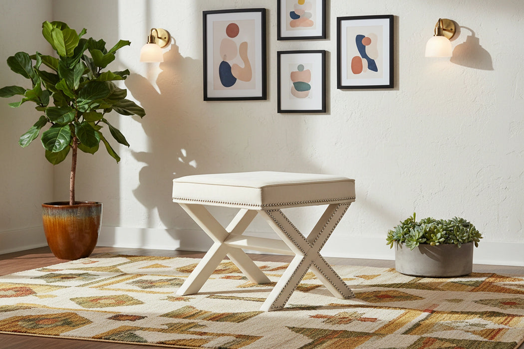 Nixon Cream Velvet Ottoman/Bench