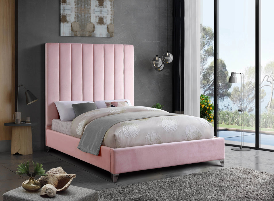 Via Pink Velvet King Bed