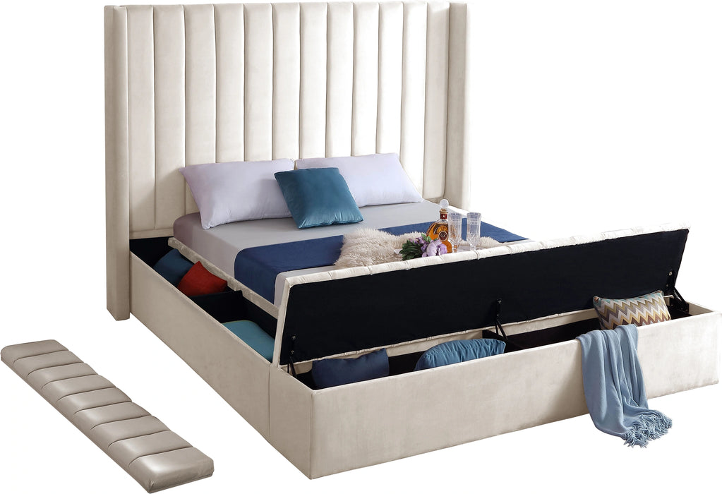 Kiki Cream Velvet King Bed (3 Boxes)
