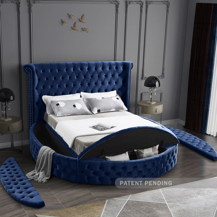 Luxus Navy Velvet Queen Bed (3 Boxes)