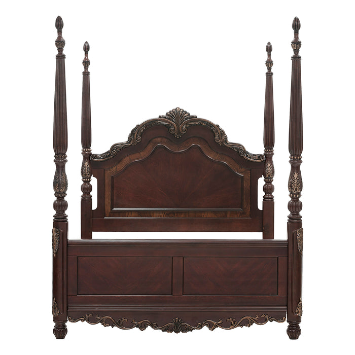 Deryn Park Eastern King Poster Bed in Cherry/Metallic Accent - Traditional - 2243K-1EK