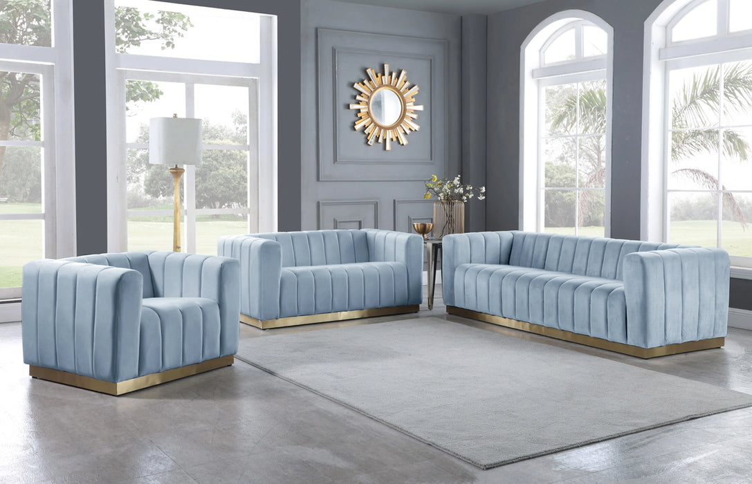 Marlon Sky Blue Velvet Loveseat