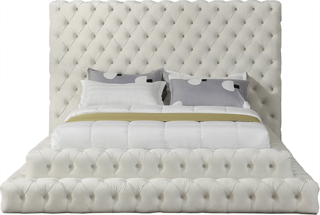 Revel Cream Velvet Queen Bed (3 Boxes)