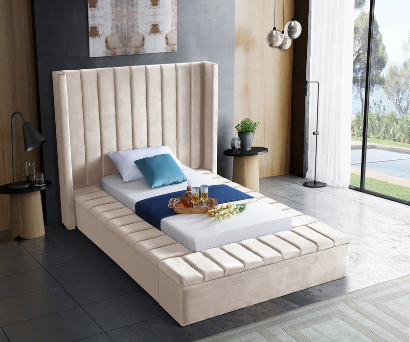 Kiki Cream Velvet Twin Bed (3 Boxes)