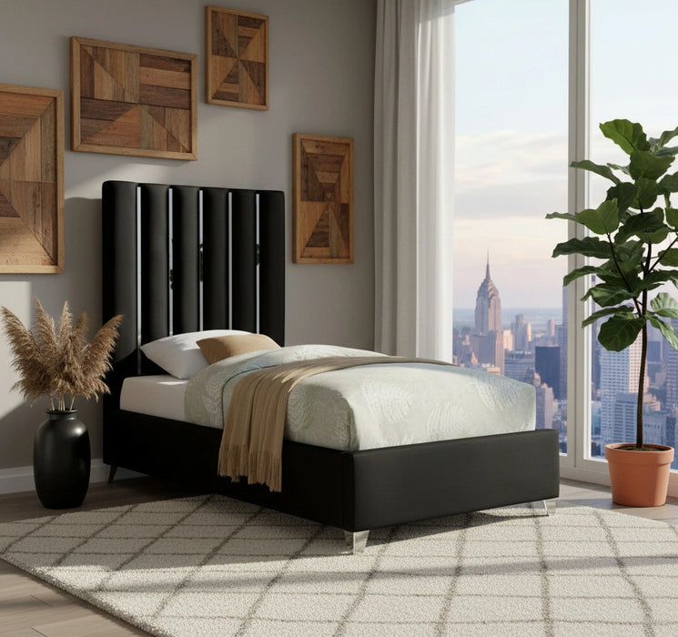 Enzo Black Velvet Twin Bed