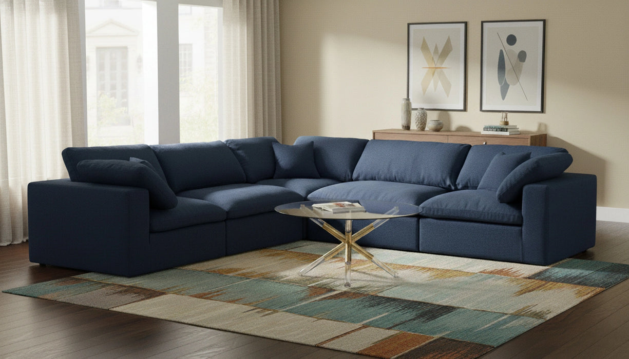 Serene Navy Linen Fabric Deluxe Cloud Modular Sectional