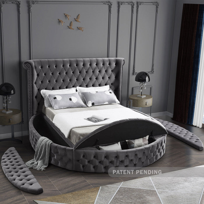 Luxus Grey Velvet King Bed (3 Boxes)