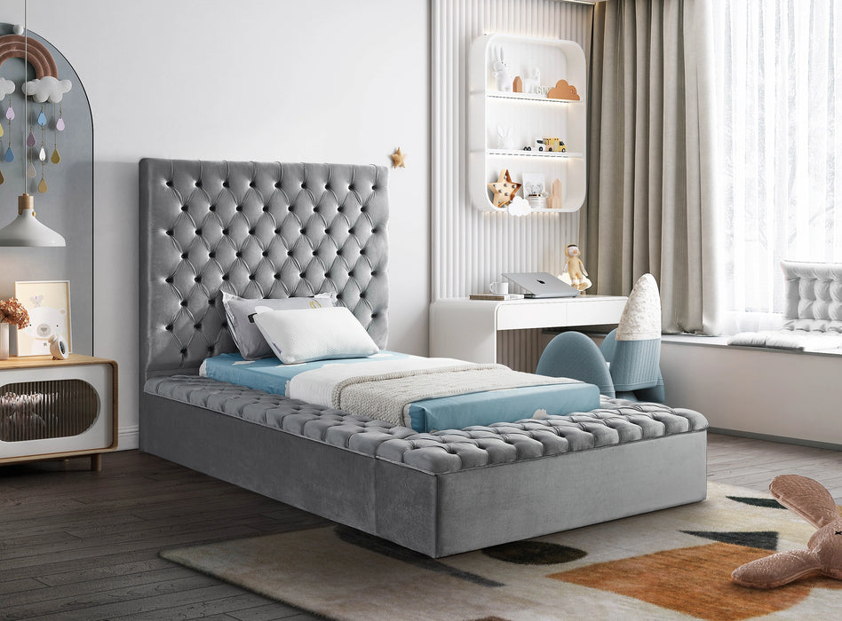 Bliss Grey Velvet Twin Bed (3 Boxes)