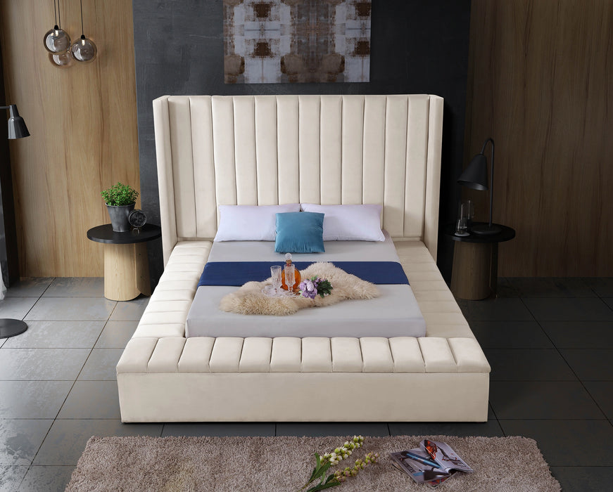 Kiki Cream Velvet King Bed (3 Boxes)