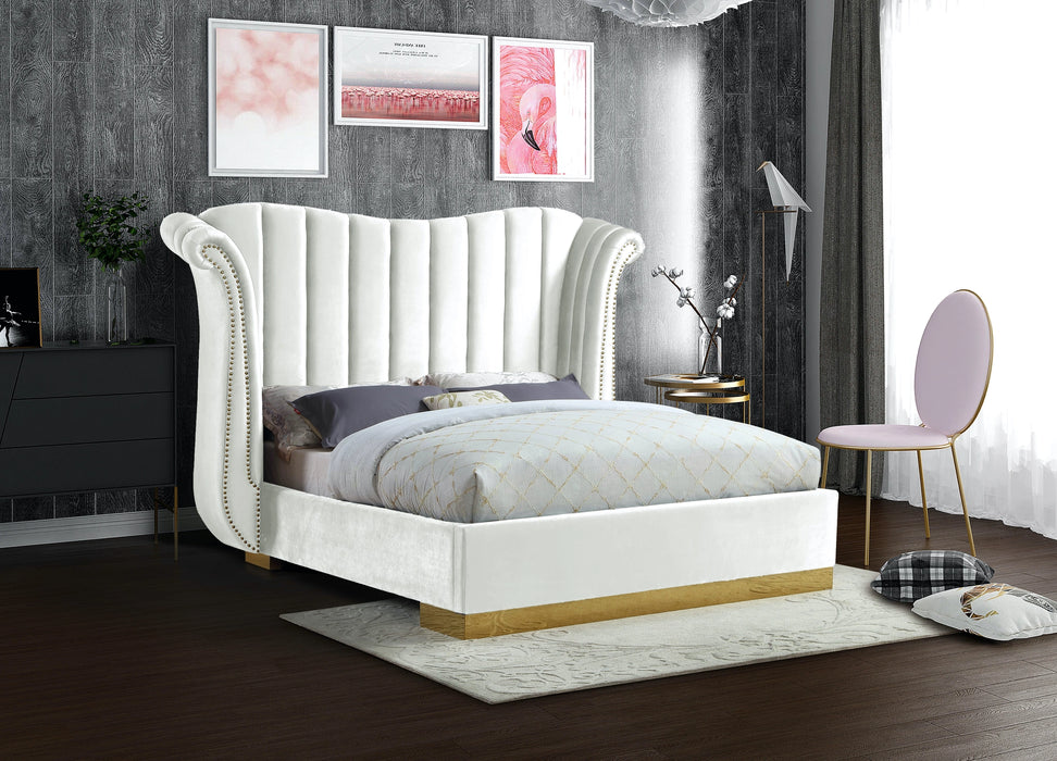 Flora White Velvet King Bed (3 Boxes)