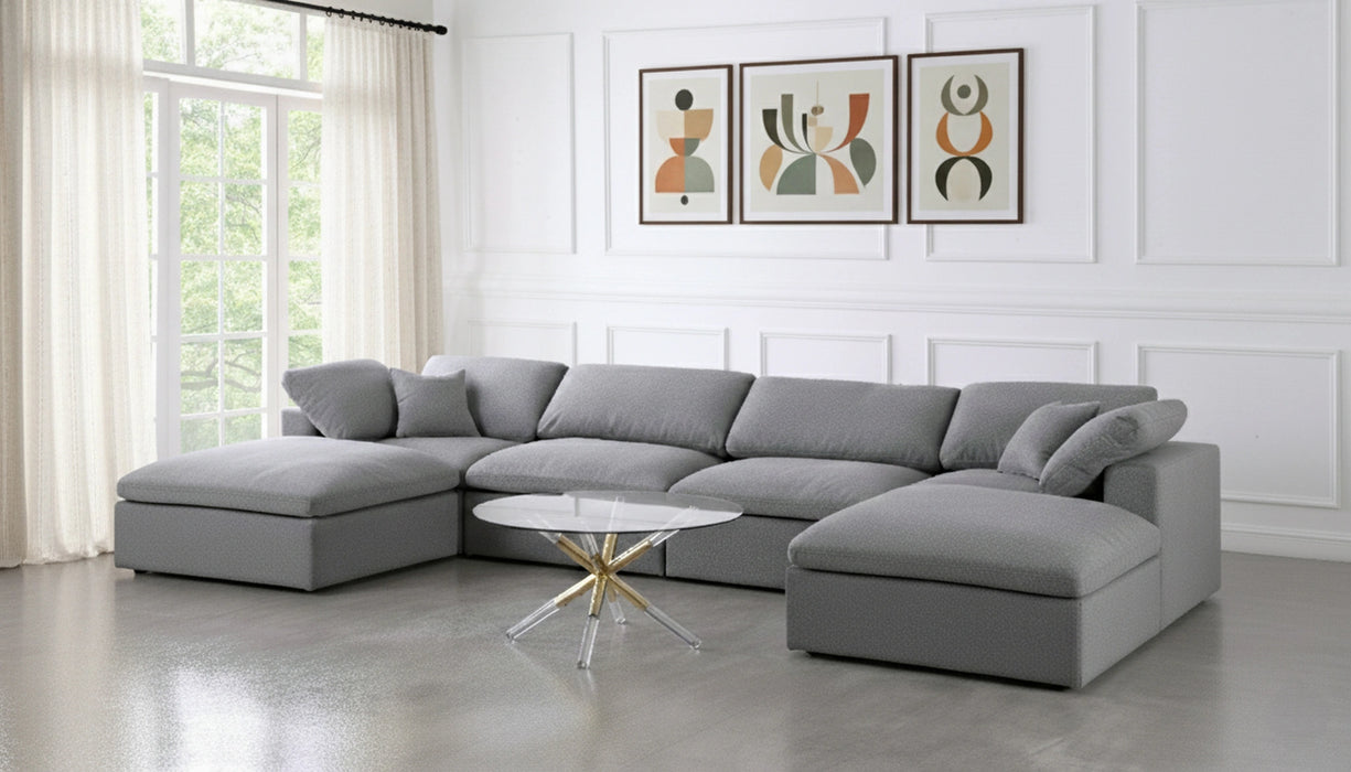 Serene Grey Linen Fabric Deluxe Cloud Modular Sectional