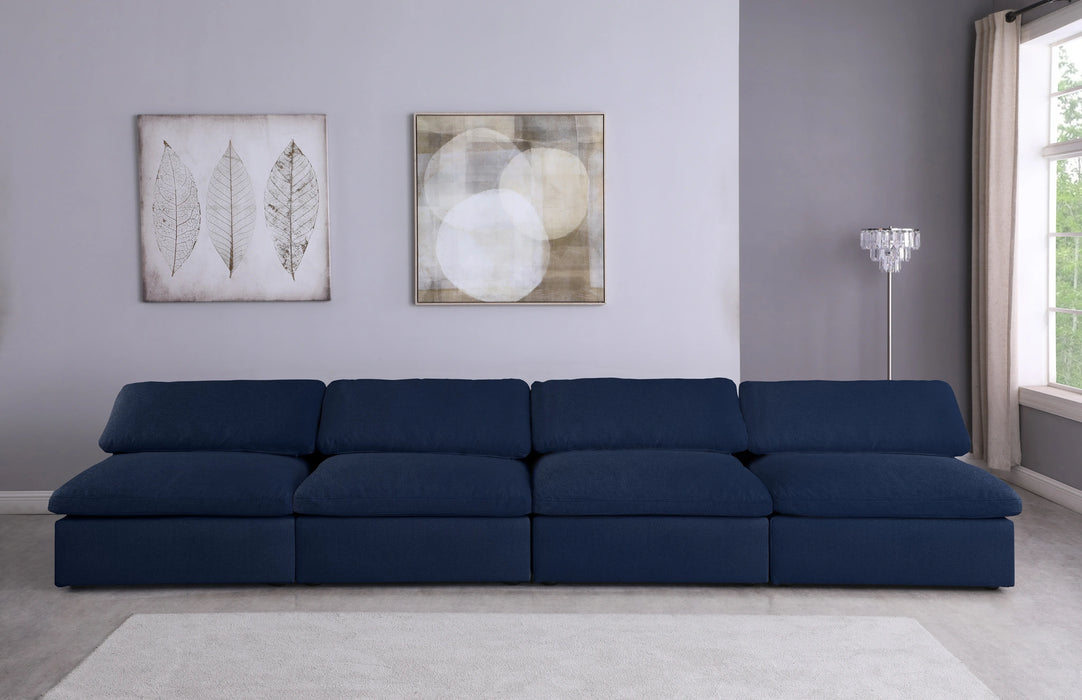 Serene Navy Linen Fabric Deluxe Cloud Modular Armless Sofa