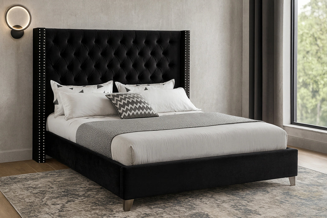 Aiden Black Velvet Queen Bed