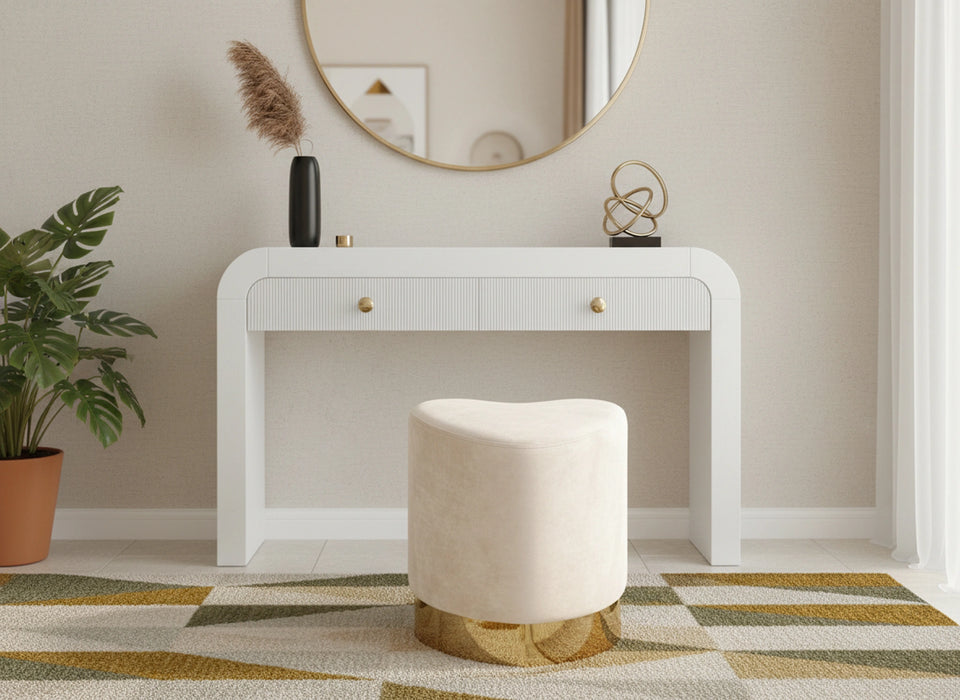 Heart Cream Velvet Ottoman/Stool