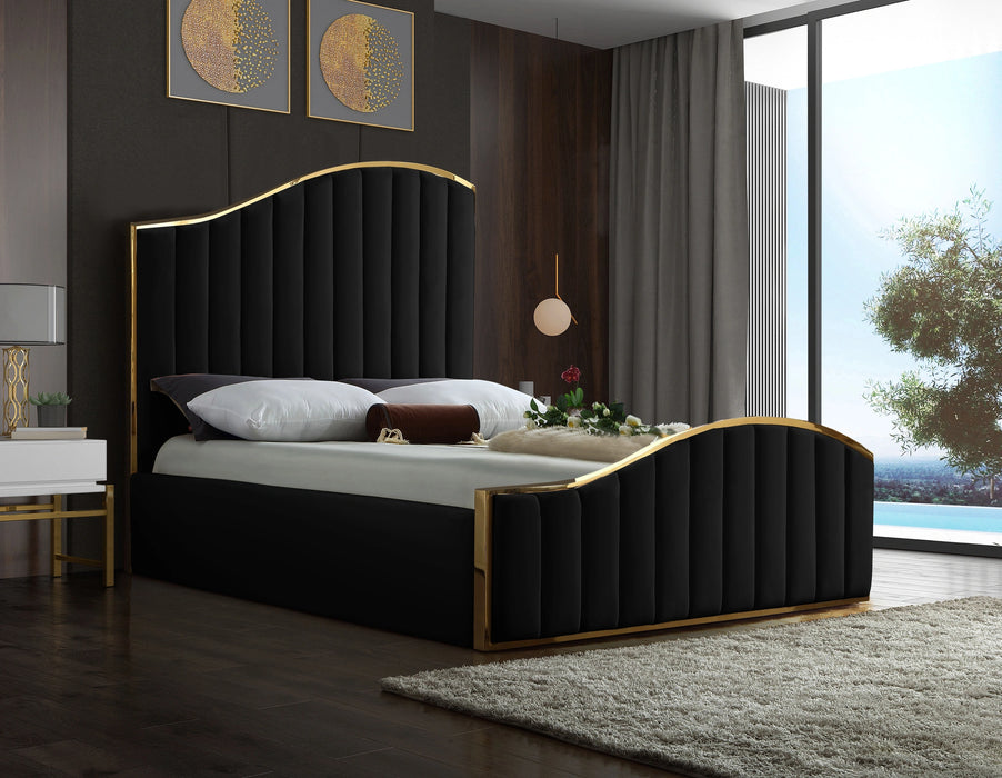 Jolie Black Velvet Queen Bed (3 Boxes)