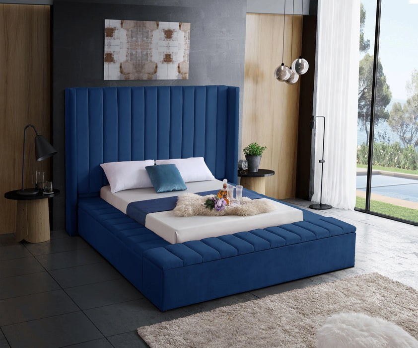 Kiki Navy Velvet King Bed (3 Boxes)