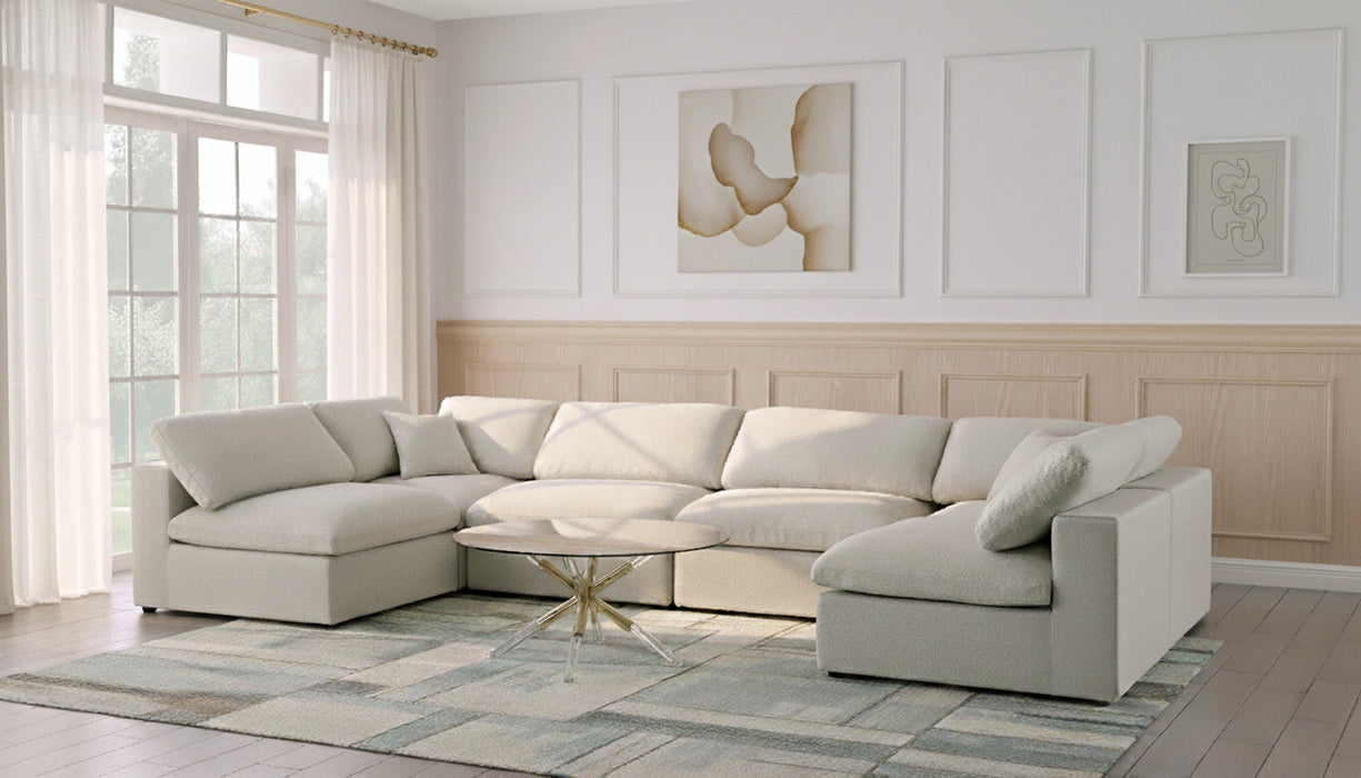 Serene Cream Linen Fabric Deluxe Cloud Modular Sectional