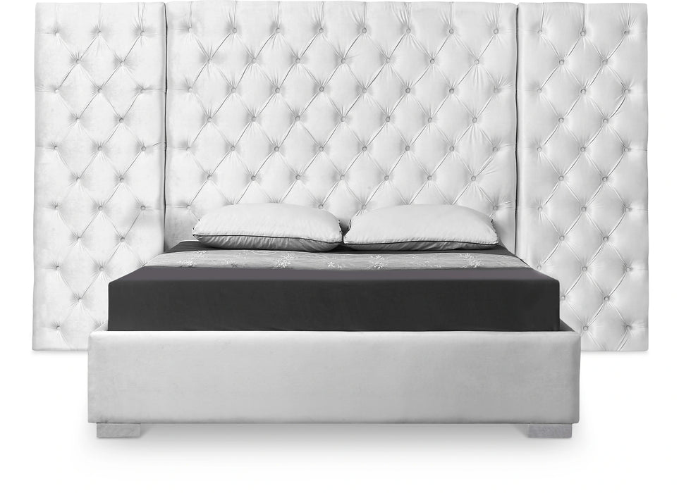 Grande White Velvet Queen Bed (3 Boxes)