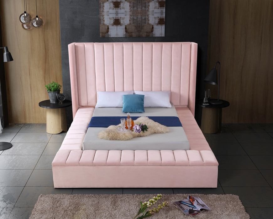 Kiki Pink Velvet King Bed (3 Boxes)