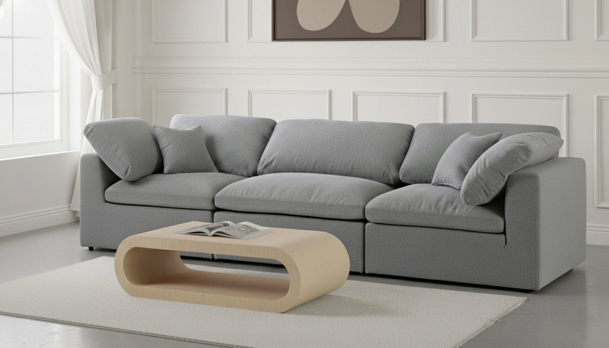 Serene Grey Linen Fabric Deluxe Cloud Modular Sofa