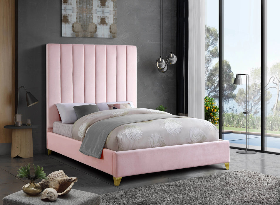 Via Pink Velvet Queen Bed