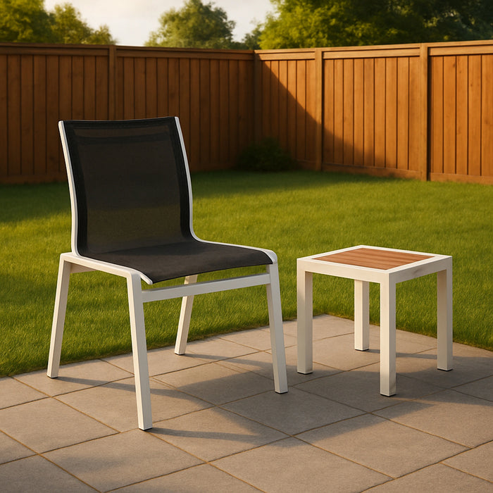 Nizuc Black Mesh Waterproof Fabric Outdoor Patio Aluminum Mesh Dining Chair