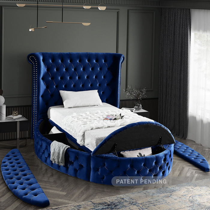 Luxus Navy Velvet Twin Bed (3 Boxes)