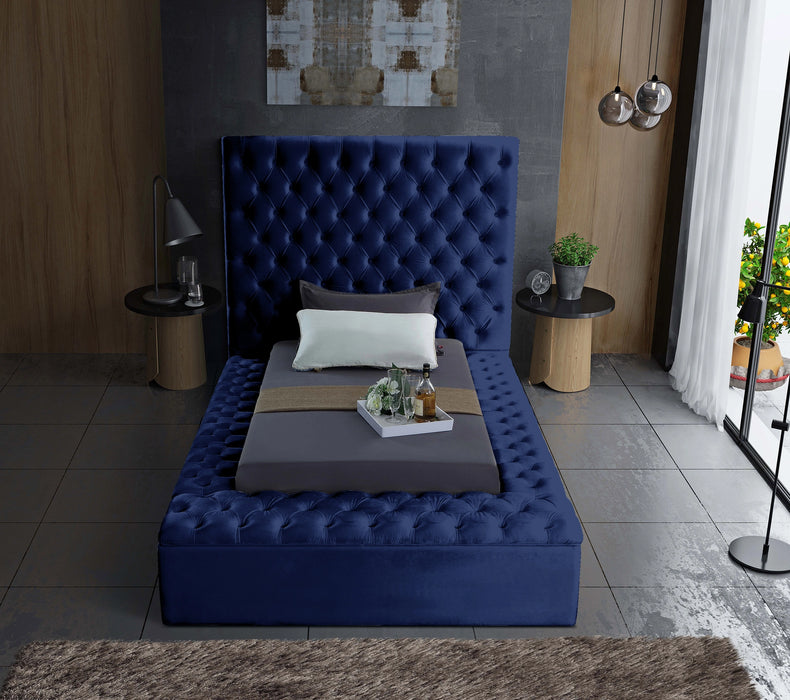 Bliss Navy Velvet Twin Bed (3 Boxes)