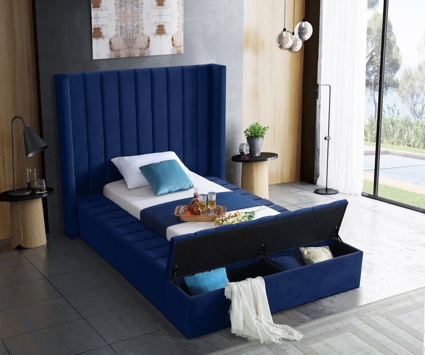 Kiki Navy Velvet Twin Bed (3 Boxes)