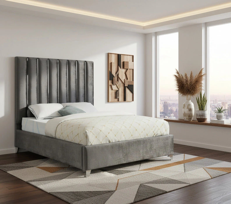 Enzo Grey Velvet King Bed