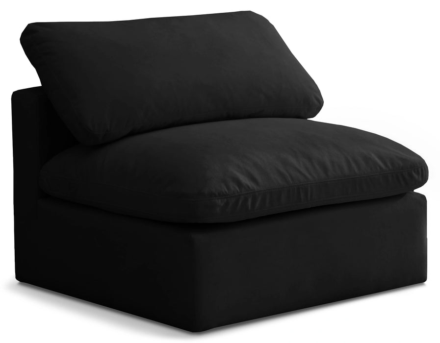 Plush Black Velvet Standard Cloud Modular Armless Chair