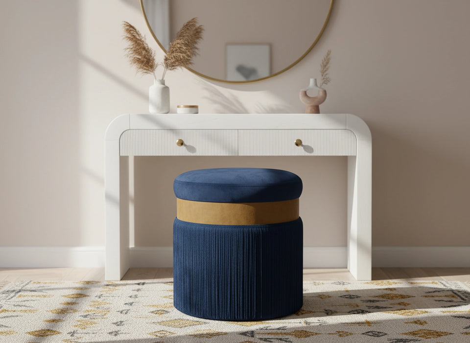 Yasmine Navy Velvet Ottoman/Stool