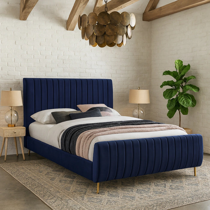 Zara Navy Velvet King Bed (3 Boxes)
