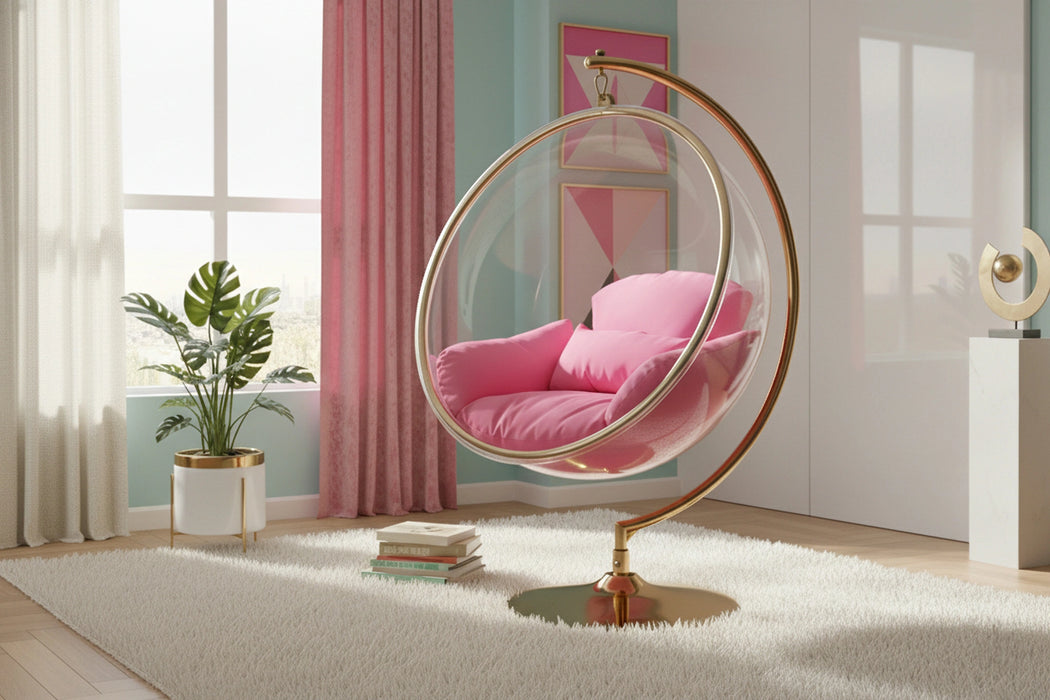 Luna Pink Fabric Acrylic Swing Bubble Accent Chair (2 Boxes)