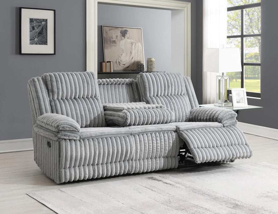 Gray Corduroy Motion Sofa W/Dropdown
