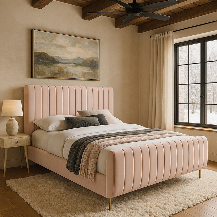Zara Pink Velvet Full Bed (3 Boxes)