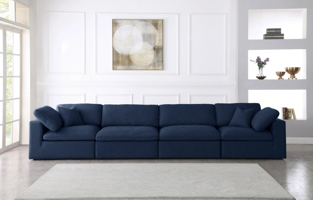 Serene Navy Linen Fabric Deluxe Cloud Modular Sofa